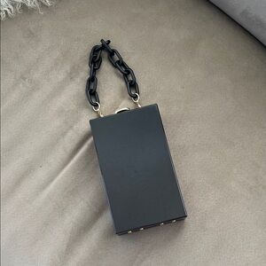 a new day Black Gloss Box Clutch with Chain Handle